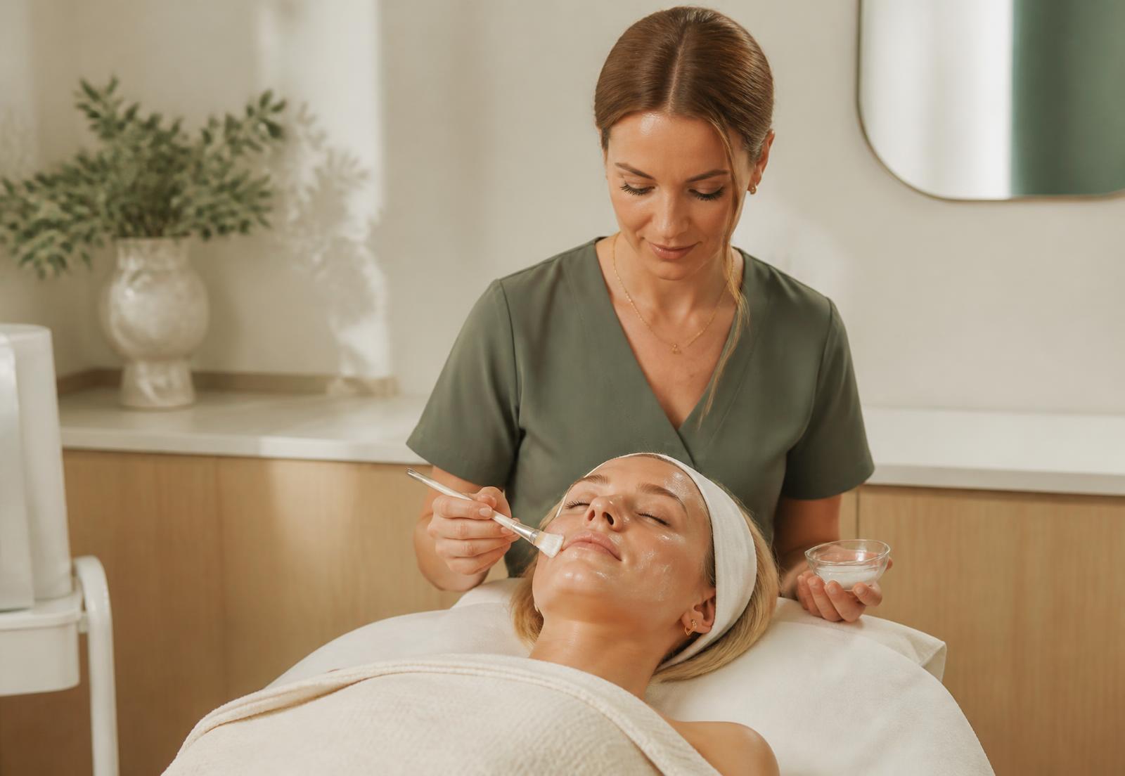 A licensed esthetician performing a customized facial at a Glo30 studio