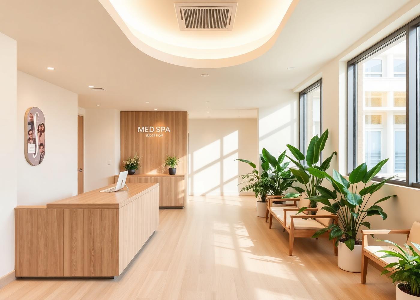 The bright, minimal reception area of a Glo30 skincare studio